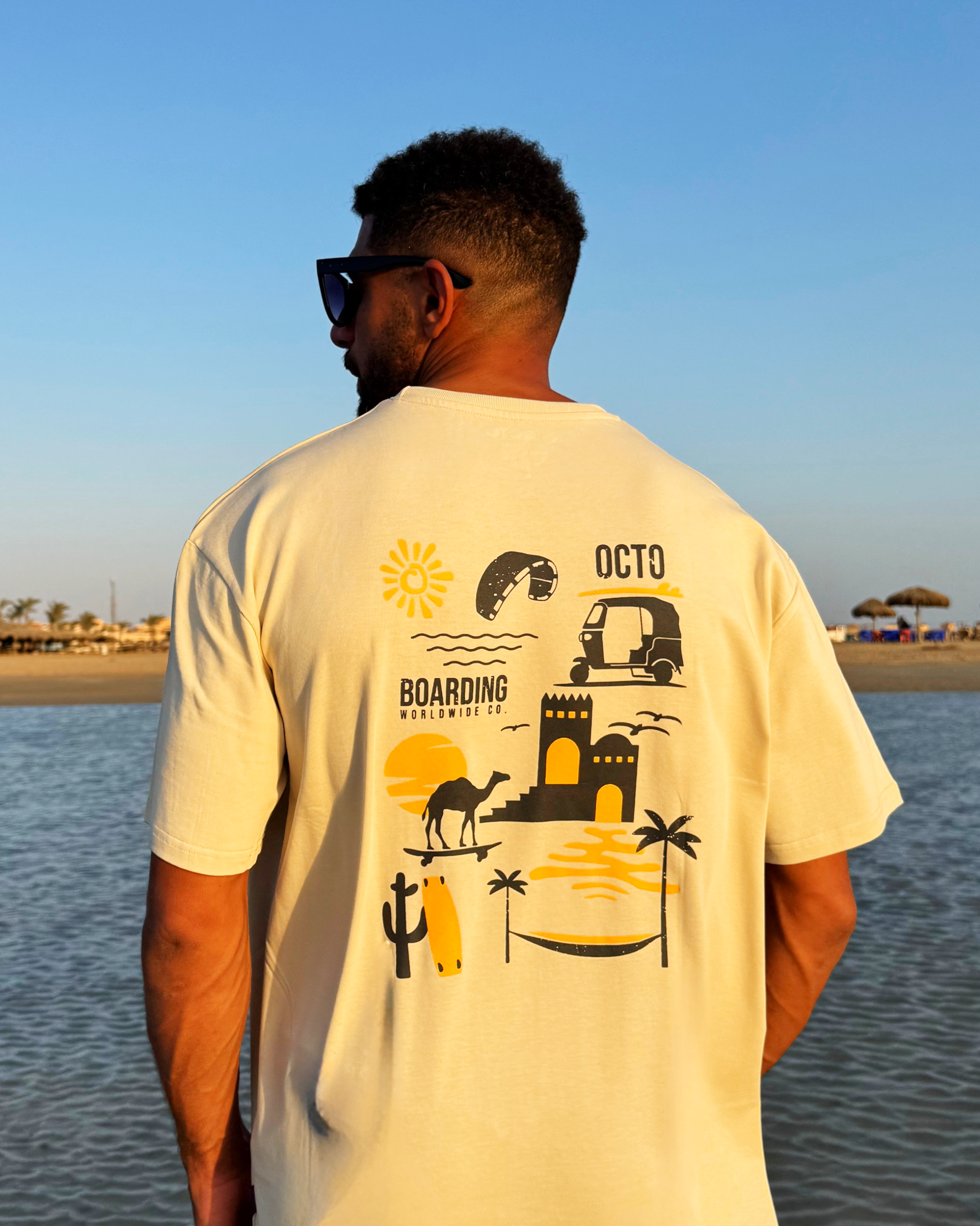 Red Sea Vibes  Heavy Jersey Oversized T-Shirt - Beige