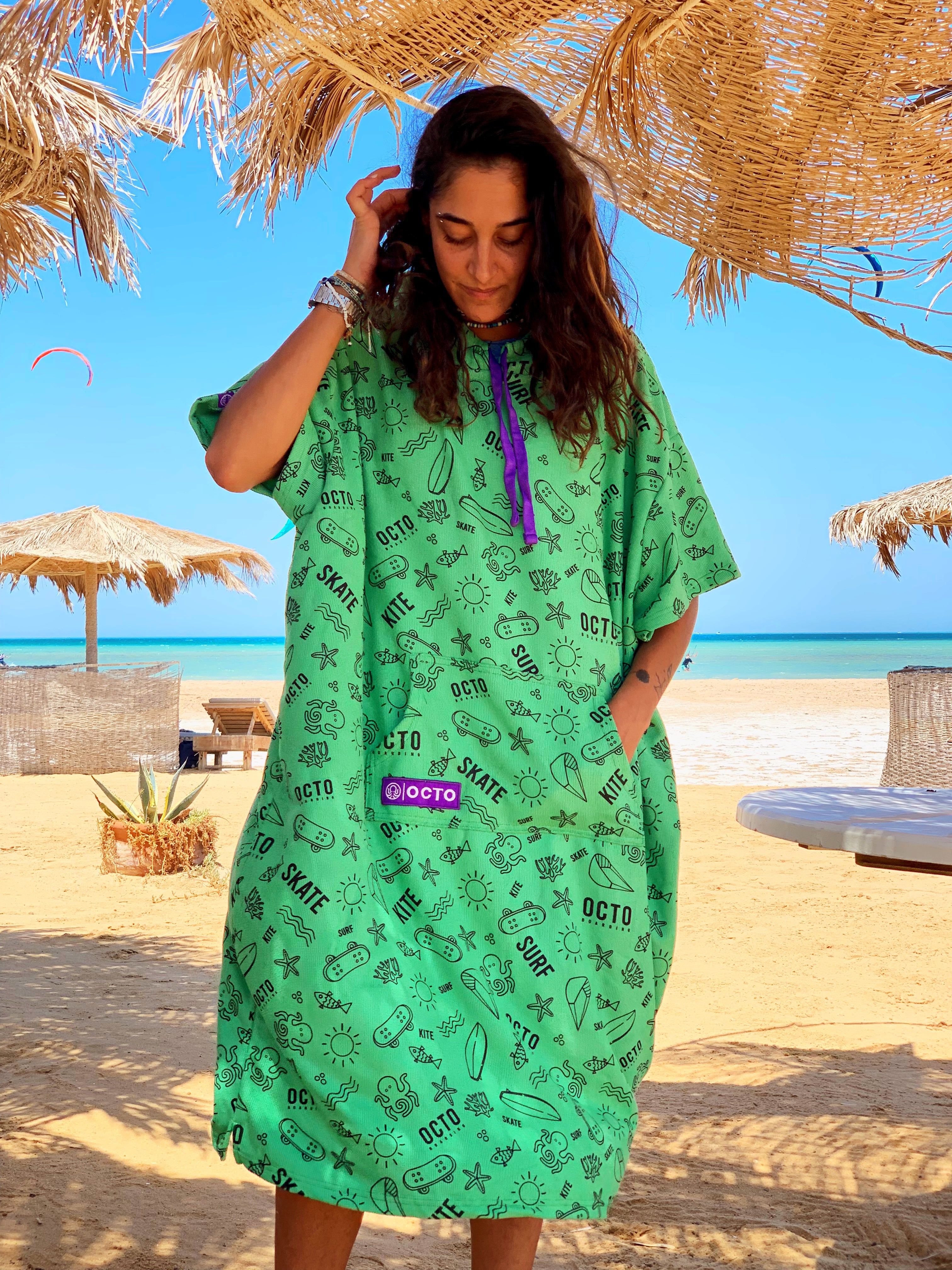 Green - Summer Vibes Microfiber Poncho