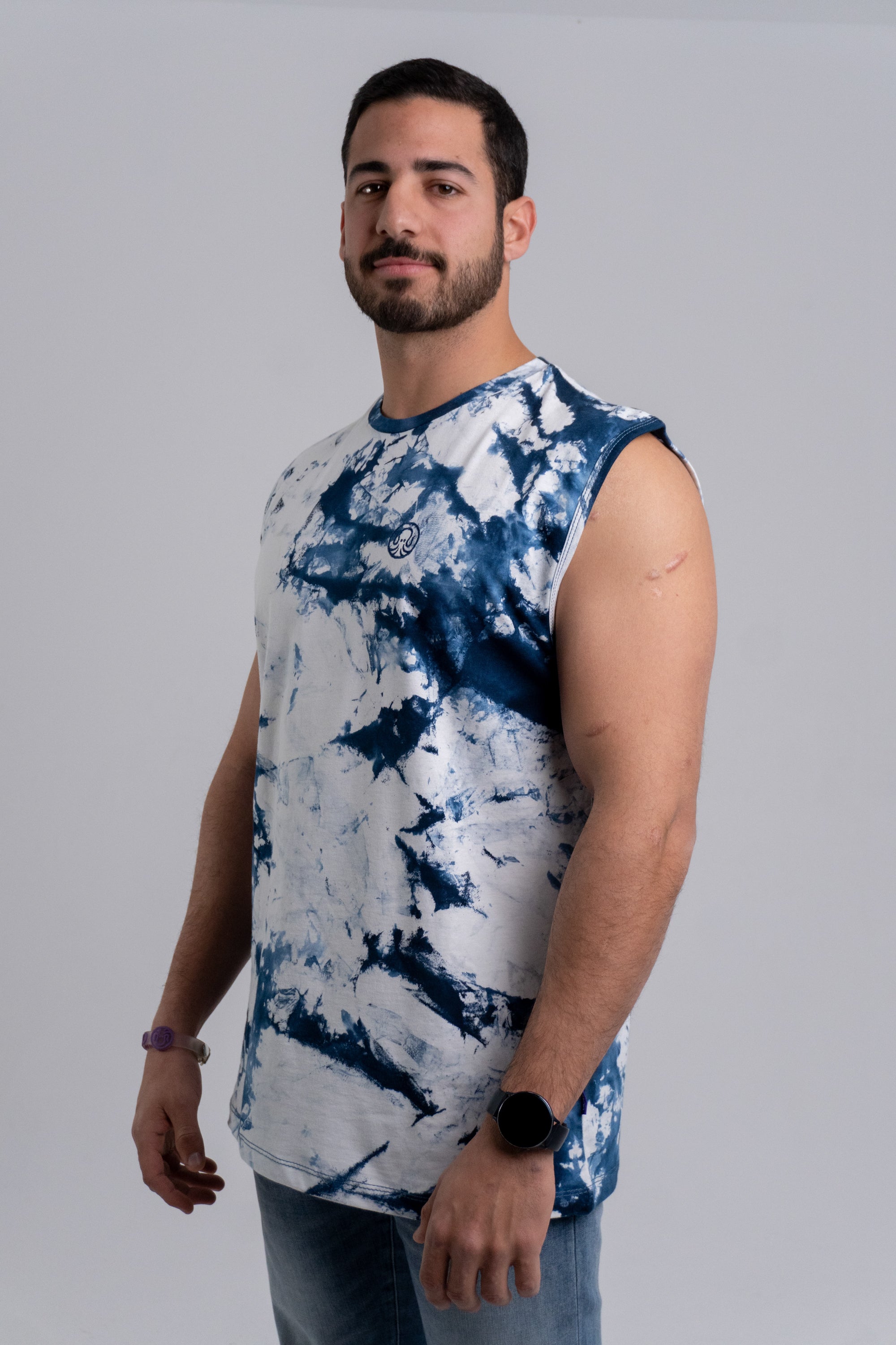 Blue Tie Dye Sleeveless Shirt